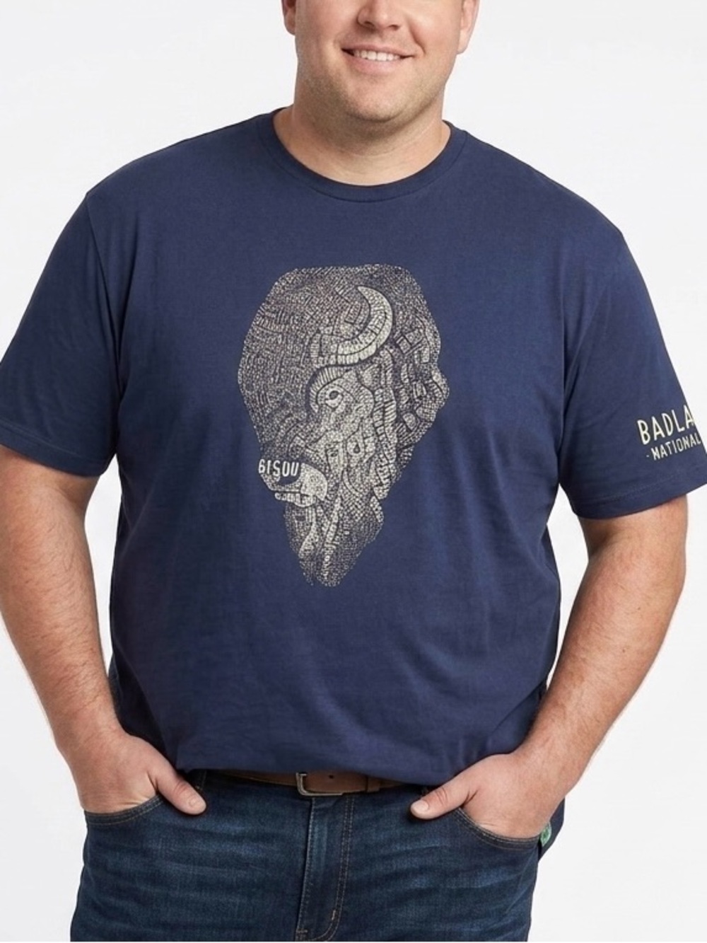 Badlands National Park Mosaic Bison Graphic T-Shirt Size XXL Navy Wild Tribute